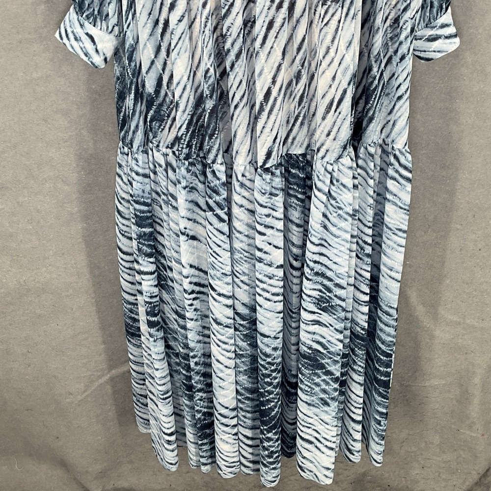 Michael Kors Maxi Dress Sz M Blue White Pleated‎ Tiered V-Neck Office Cocktail - Picture 5 of 15